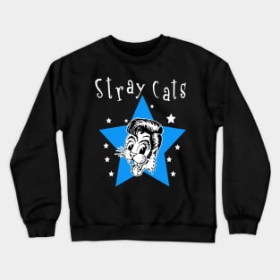 Blue star happy cat face rock band Crewneck Sweatshirt